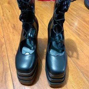 Lamoda lace up black chunky platform calf boots size 7